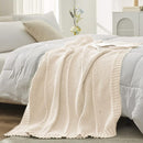 Amélie Home Chenille Knit Throw Blanket for Couch, Chevron Texture Decorative Soft Blanket for Sofa, Bed & Chair, 50"x60", Ivory by CozyNest Decor