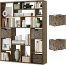 71” Tall Wooden Bookcase 6-Tier Large Bookshelves with 2 Woven Baskets, 55" Wide Floor Standing Wood Display Organizer Shelves for Living Room（Brown） by CozyNest Decor