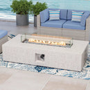 COSIEST Outdoor Propane Fire Pit Table, 56" x 28" Rectangle Terrazzo White Concrete-Like Finish, CSA Certified, 50,000 BTU Stainless Steel Burner w Transparent Gray Fire Glass, Wind Guard, Raincover by GreenHaven Gardens
