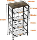5-Layer Fruit Basket Kitchen Food Organizer and Rack, Stackable Storage Cart with Desktop, Pull-Out Hollow Metal Basket, Wheeled Sorting Rack Spice Rack, Black by CozyNest Decor