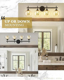 Bathroom Light Fixtures, 4-Light Black and Gold Vanity Lights Over Mirror, 30inch Farmhouse Wall Sconce Lighting with Clear Glass and Honeycomb Metal Shade, AD-22001-4W-BK by CozyNest Decor