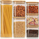 ComSaf Food Storage Containers with Airtight Lids Set of 6, Clear Glass Canister Food Jar with Sealing Lid Kitchen Pantry Storage Container for Spaghetti Pasta Sugar Flour Oat Cereal Beans, Square by CozyNest Decor