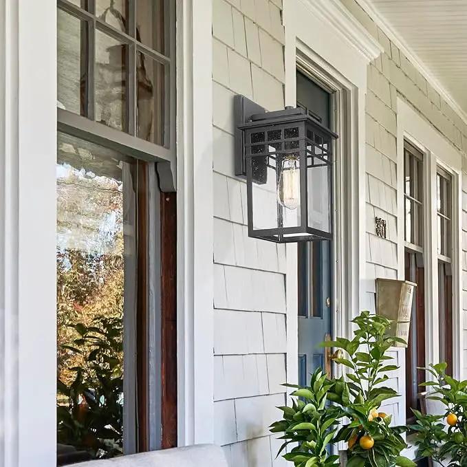 Outdoor Light Fixture Wall Mount, Modern Exterior Lights Fixture Wall Sconces with Seeded Glass for Front Porch, Farmhouse Waterproof Black Carriage Lantern Lamp Outside for Home, Garage, 2 Pack, photo 7 of 9