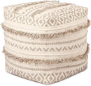 REDEARTH · Tufted Pouf Ottoman with Filler Textured Storage Cube Bean Bag Pouffe Footrest for Living Room, Bedroom, Nursery, Kidsroom; 100% Cotton (17.5"X17.5"X17.5", Geometric Craft Taupe) by CozyNest Decor