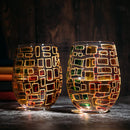 Italian Multicolor Renaissance Stained Glass Rainbow Stemless Wine Glasses Set Of 2 By The Wine Sava by The Wine Savant