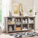 8 Cube Book Shelf, Farmhouse Wood Long Storage Organizer Bookcase, 62" Horizontal Grey Oak Console Closet Bookshelf, Hallway TV Stand for Entryway, Display Cabinet Book Case for Living Room by CozyNest Decor