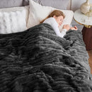 NEWCOSPLAY Faux Fur Throw Blanket Grey 3D Ribbed Plush Thick Warm Blanket for Couch Sofa Bed 850GSM (Grey Ribbed, Throw(50"x60")) by CozyNest Decor