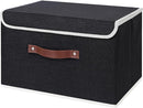 ANMINY Storage Bin with Lid Storage Boxes with PU Leather Handles PP Plastic Board Decorative Foldable Lidded Cotton Linen Fabric Home Cubes Baskets Closet Organizer Container - Black, Large Size by TinyTreasures Baby Boutique