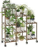 Bamworld Plant Stand with Wheels for Indoor Plants Wood Outdoor Tiered Shelf 3 Tire 7 Potted Ladder Plant Holder Table Pot Stand for Window Garden Balcony Patio Living Room (natureDL) by GreenHaven Gardens
