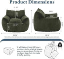 Giant Plush Bean Bag Chair for Adults with Armrests - Oversized Comfy Green Beanbag Lounge Lazy Floor Sofa Accent Chair for Living Room, Bedroom & Dorm, Cozy Fluffy Single Cloud Mini Couch by CozyNest Decor