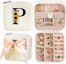 AYGXU Travel Jewelry Box for Women and Girls - Small Case With Initial A-Z - Teacher Gifts by TinyTreasures Baby Boutique