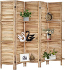 Room Divider with Shelves, Privacy Screen, Room Dividers and Folding Privacy Screens, 5 Panel Wood Temporary Wall Partition Separation Separator, Natural by CozyNest Decor