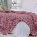Bigacogo Chunky Knit Throw Blanket for Couch, 51x63 inches, 100% Hand Knitted with Thick Jumbo Chenille Yarn, Cozy Soft Large Rope Knot Cable Crochet Blankets for Sofa Bed Living Room, Burnt Rose by CozyNest Decor