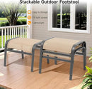 Outdoor Ottoman Set of 2, All Weather Outdoor Foot Stool with Supportive Textliene and Metal Frame, Stackable Oversized Outdoor Foot Rest for Furniture Patio Garden Pool, Beige by CozyNest Decor