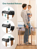 Mom's Choice Award Winner-BABELIO 26-40 Inch Metal Baby Gate with Wood Pattern, Easy Install Pressure Mounted Dog Gate, Ideal for Stairs and Doorways, with Wall Protectors and Extension Kits by TinyTreasures Baby Boutique