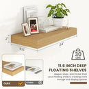 Deep Floating Shelves for Wall | 24 Inch Wide x 12 Inch Deep Floating Shelves | 24W x 12D Rustic Oak Wide Wall Shelves | Bookshelf Laundry Shelf TV Shelf by CozyNest Decor