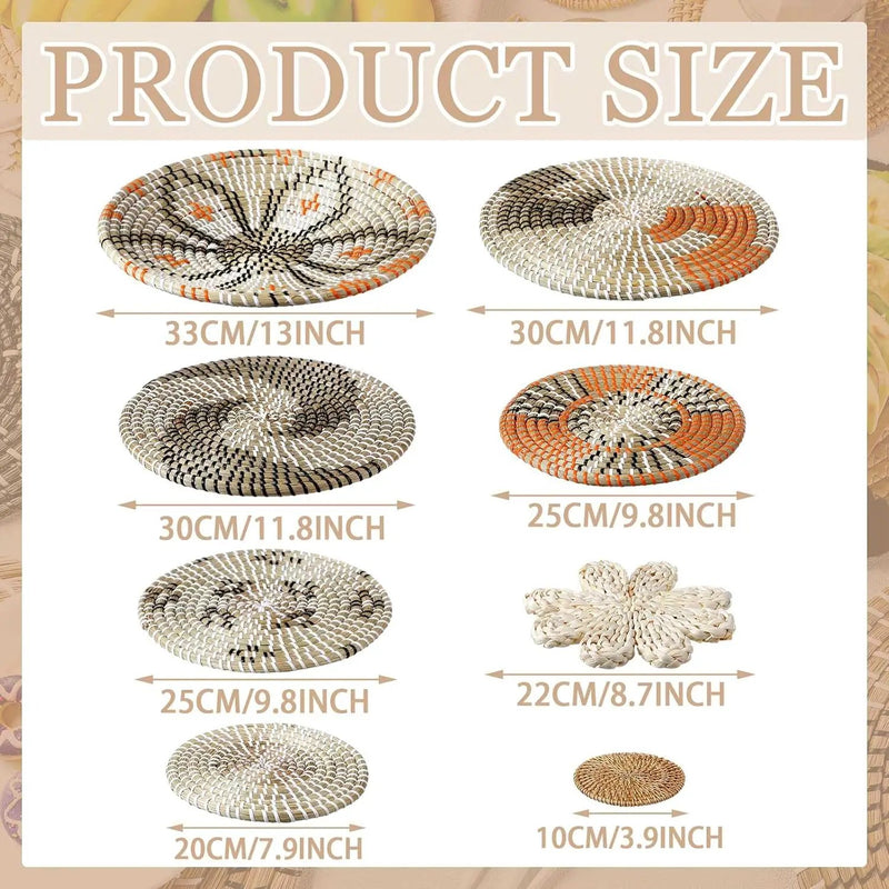 11 Pcs Boho Hanging Wall Basket Decor Handmade Woven Basket Wall Decorative Boho Wicker Baskets Placemats Round Farmhouse Bulrush Art for Rustic Home Decorations Christmas Gift(Cute), photo 3 of 6