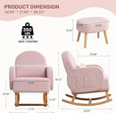 Rocking Chair Nursery with Ottoman, Upholstered Glider Rocker with High Backrest and Side Pocket, Rocking Accent Armchair with Solid Wood Legs for Nursery/Living Room/Bedroom Pink by TinyTreasures Baby Boutique