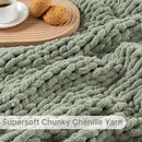 Chunky Knit Blanket Throw, 100% Hand Knit Throw Blanket Handmade Chenille Cable Knit Throw for Couch, Stylish Cozy Soft Rope Knot Crochet Blanket for Home Decor, Sage Green, 50x60 Inches by CozyNest Decor