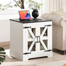Farmhouse Side Table with Storage Cabinet, End Table with Adjustable Shelf, Large Night Stand, Wood Nightstand with Charging Station, 24" End Tables Living Room, Rustic Bed Side Tables Bedroom by CozyNest Decor