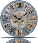 Unique Moving Gear Large Wall Clock - Battery Powered. Retro Industrial Steampunk Country Farmhouse Decor for The Living Room Kitchen Bars cafes and Offices (Blue/Metal/Round) by CozyNest Decor