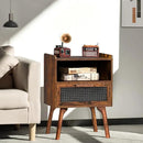 Lerliuo Rattan Nightstands Set of 2, Boho Side Table with Drawer Open Shelf, Cane Accent Bedside End Table with Solid Wood Legs for Bedroom, Dorm and Small Spaces (Brown) by CozyNest Decor