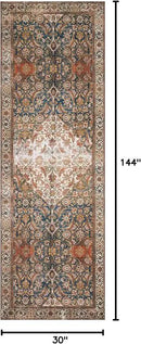 Loloi Layla Collection LAY-05 Ocean/Multi 2'-6" x 12'-0" .13" Thick Runner Rug, Soft, Durable, Vintage Inspired, Distressed, Low Pile, Non-Shedding, Easy Clean, Printed, Living Room Rug by CozyNest Decor