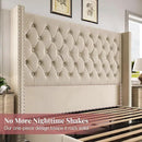 PaPaJet Queen Size Bed Frame with 61.4" Tall Headboard, Velvet Modern Upholstered Tufted Bed for Adults, Handmade Deep Button Tufting, Solid Wood Legs, No Box Spring Required, Cream by CozyNest Decor