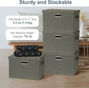 Large 17" 36 Quart Collapsible Stackable Storage Bins with Lids, 3 Packs Dark green Foldable Fabric Closet Storage Boxes with Lids, Heavy-duty Linen Cube Baskets(17x12x11) by TinyTreasures Baby Boutique