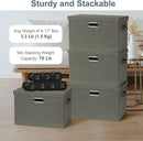 Large 17" 36 Quart Collapsible Stackable Storage Bins with Lids, 3 Packs Dark green Foldable Fabric Closet Storage Boxes with Lids, Heavy-duty Linen Cube Baskets(17x12x11) by CozyNest Decor