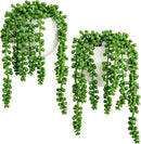 Dahey Wall Planters with Fake String of Pearls Plant Artificial Succulent Small Modern Ceramic Mounted Planter Round Hanging Wall Vase Display Holder for Indoor Garden Office Decor, Set of 2 by GreenHaven Gardens