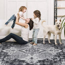 9x12 Area Rug Living Room Rugs, Stain Resistant Washable Rug, Vintage Large Non-Slip Backing, Low Pile Lightweight Print Rug for Bedroom Dinning Room Home Office (Medium Gray) by TinyTreasures Baby Boutique