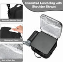 Kids Bento Lunch Box with 8oz Soup Thermo, Water Bottle, Kids Leakproof Lunch Food Containers with 4 Compartment, Insulated Hot Food Jar with Lunch Bag for School, Trvael (Black) by TinyTreasures Baby Boutique