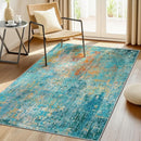 Washable Area Rugs 3'x5' Non-Slip Modern Abstract Soft for Living Room Entryway Bedroom Nursery, Print Pattern, Teal Blue Green Orange Rust Red Colorful by TinyTreasures Baby Boutique