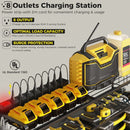 ‌Heavy Duty 4-Layer Power Tool Organizer Wall Mount with 8 Outlet Power Strip- Holds 8 Cordless Drills, 400lbs Capacity Metal Garage Storage Rack‌ by GreenHaven Gardens