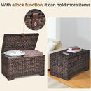 Handwoven Storage Basket with Lid, 165L Plastic Rattan Storage Bin, Leather Buckle & Metal Frame, Large Metal Ring Handles, Storage Trunk for Bedroom, Laundry Room by CozyNest Decor