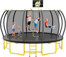 10FT 12FT 14FT 16FT Pumpkin Trampoline for Kids Adults, ASTM Approved Outdoor Recreational Trampoline with Basketball Hoop, Enclosure Net, Yellow by TinyTreasures Baby Boutique