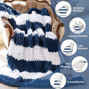Chunky Knit Blanket - Luxury Soft Cozy 60 * 80 Throw Blanket,100% Woven Blanket Rope Knot Throw Blanket for Couch, Sofa, Home Decor, Gift - Machine Washable（White/Deep Blue） by CozyNest Decor