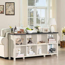 8 Cube Book Shelf, Farmhouse Wood Long Storage Organizer Bookcase, 62" Horizontal Antique White & Black Console Bookshelf, Kids Toy Storage Cabinet, Modern Open Book Case for Playroom, Office by CozyNest Decor