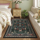 Area Rug 4x6 Rug Washable Vintage Floral Botanical Rugs Non Slip Low Pile Small Carpet for Bedroom, Bedside, Kids Room, Office, Dining Room, Black by TinyTreasures Baby Boutique