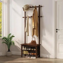 Hall Tree, Coat Rack with Shoe Storage, Wooden Hall Tree with Bench, 11 Hooks and 2-Tier Storage Shelves, Entryway Bench with Coat Rack (23.6" - Deep Walnut) by CozyNest Decor