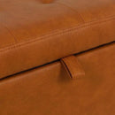 Adeco 17.5" Faux Leather Storage Ottoman with Hinged Lid, 14 Inch High Square Cube Foot Stool with Storage, Upholstered Vanity Stool with Solid Wood Legs for Living Room, Bedroom, Dorm (Warm Orange) by CozyNest Decor