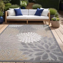 Beverly Rug Outdoor Rug 9x12 Large Modern Floral Tropical Area Rugs for Indoor and Outdoor Patio Easy to Clean Non Shedding Living Room Porch Garden Washable Outside Carpet (9 x 12 Gray) by CozyNest Decor