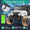 Costzon 12V Kids Ride on Truck Car, Electric Vehicle w/Remote Control, Threaded Wheels, 3 Speeds, LED Lights, Music, Horn & Wireless Connection, Battery Powered Ride on Toy for Boys & Girls 3+ (White) by TinyTreasures Baby Boutique