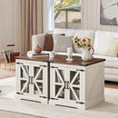 24" End Table Set of 2 with Charging Station, Farmhouse Night Stand with Glass Barn Door, Nightstands with Adjustable Storage Shelf, Large Wood Square Bed Side Table for Living Room,Bedroom by CozyNest Decor