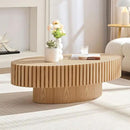 Oval Coffee Table for Living Room, Modern Fluted Coffee Tables with Pedestal Base, Handcrafted Centre Tea Tables Easy Assembly-43.7" Natural by CozyNest Decor
