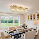 Modern Crystal Chandelier, 6 Lights Luxury Gold Rectangular Flush Mount Ceiling Light, Dining Room Light Fixture, Rectangle K9 Crystal Raindrop Chandelier for Living Room Bedroom L31.5 Inch by CozyNest Decor