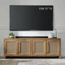 JYED Mid Century Modern TV Stand for TVs up to 75 Inch, with Hollow Metal Mesh Decorated，Boho TV Console with Storage Cabinet,Cable Holes, TV Stand for Living Room, 69.5"x15.6"x24.8", Rustic by CozyNest Decor