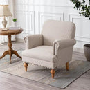 chairus Linen Accent Chair for Living Room Set of 2 Upholstered Mid Century Modern Single Sofa Chair with Solid Wood Legs Comfy Reading Chair Armchair for Bedroom/Office/Recption/Lounge, Khaki Stripe by CozyNest Decor
