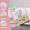 Cloele Crib Bedding Set for Baby Girls - 3 Piece Elephant Baby Bedding Set includes Pink Crib Skirt Crib Quilt Fitted Sheet - Sunflower Soft Nursery Comforter Bedding Set for Girls by TinyTreasures Baby Boutique